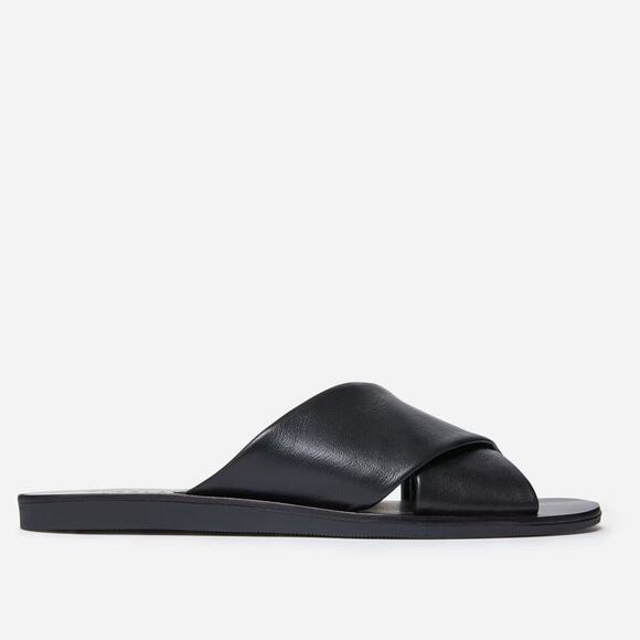 EVERLANE The Day Crossover Sandals Leather Black Flat Heel Slip On Size 7 NEW - Picture 2 of 8